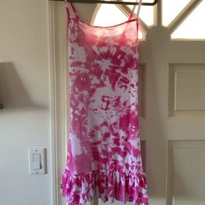 Prettylittlething pink tie dye dress